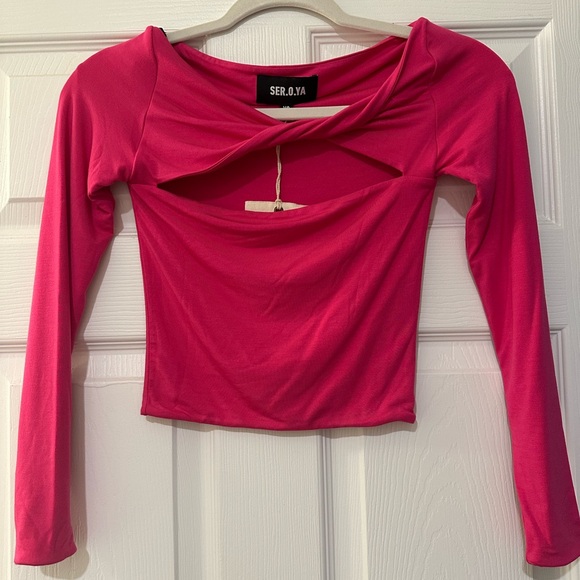 SER.O.YA Tops - SER.O.YA Pink Long Sleeve Crop Blouse